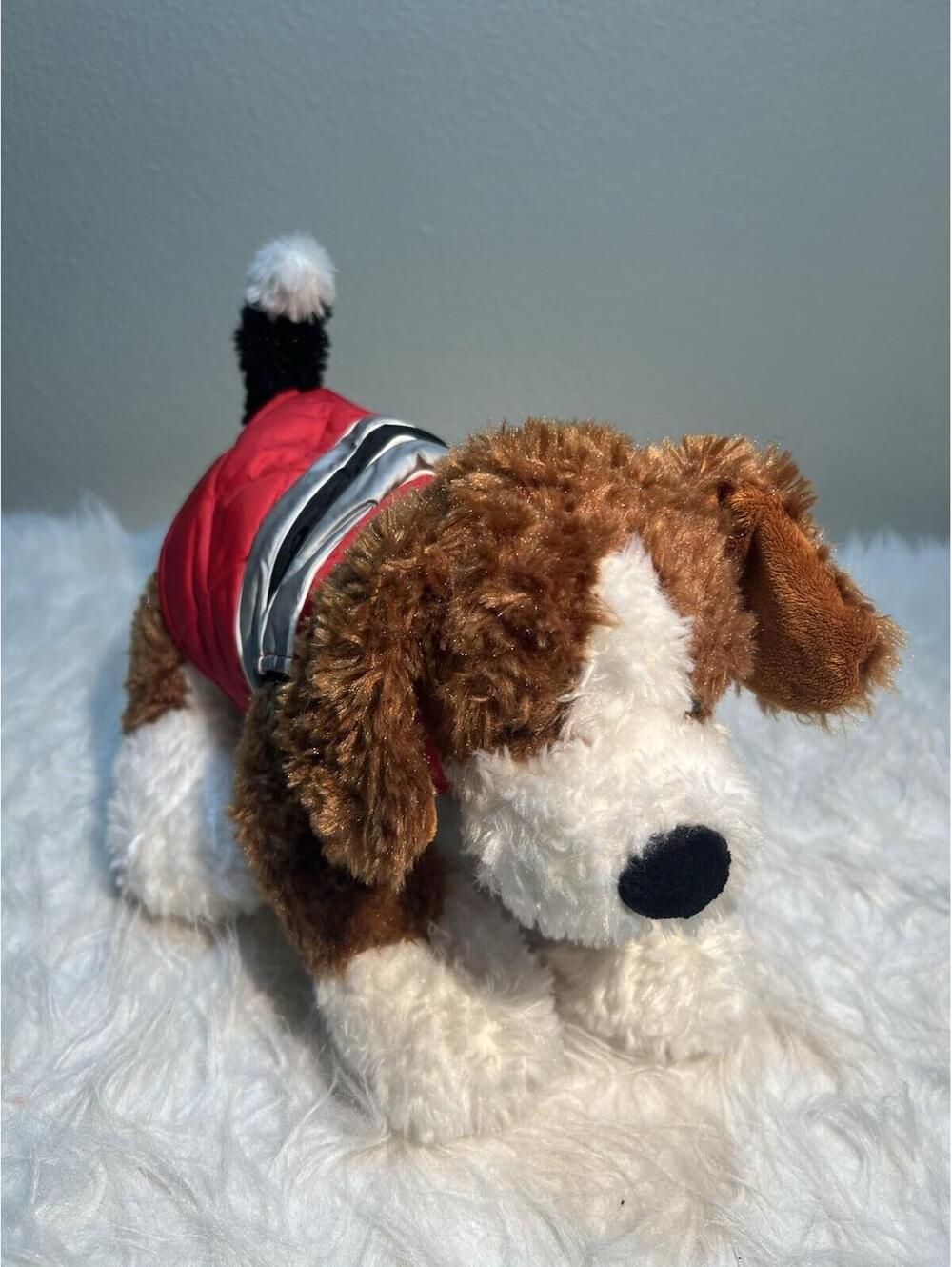 Build-A-Bear Shaggy Brown White Saint Bernard Dog Plush W/ Red Vest